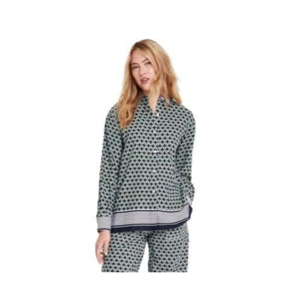 Nautica Womens M Navy Salted Lime Printed Long Sleeve Button Up Top NWT CH39